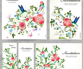 Floral invitation card vector kit 01