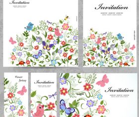 Floral invitation card vector kit 03