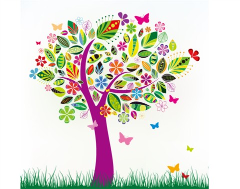 Flower butterfly color tree Illustration vector