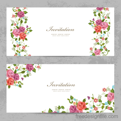 Flower vintage invitation card template vector 03