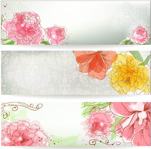 Flowers Pink Banners vectors