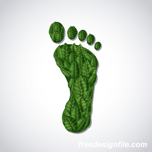 Footprint with green leaves vector illustration 01