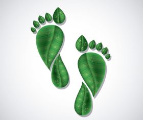 Footprint with green leaves vector illustration 02