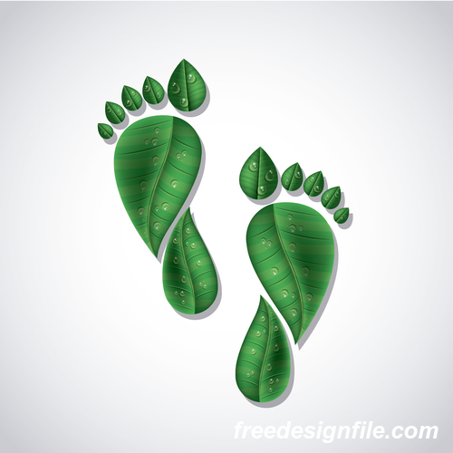 Footprint with green leaves vector illustration 02