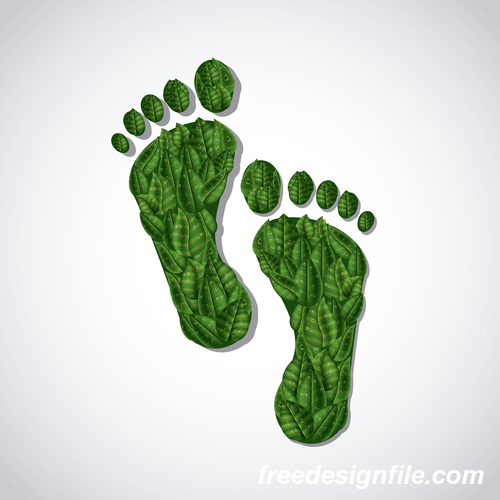 Footprint with green leaves vector illustration 03