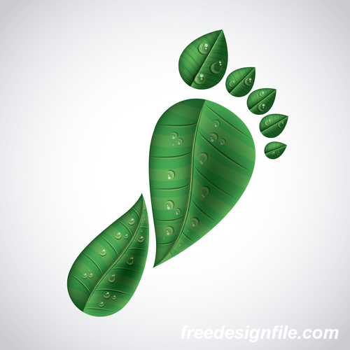 Footprint with green leaves vector illustration 04