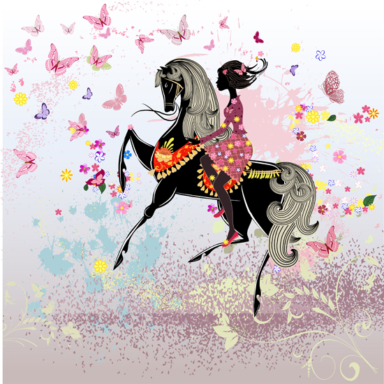 Girl and Horse floral vector