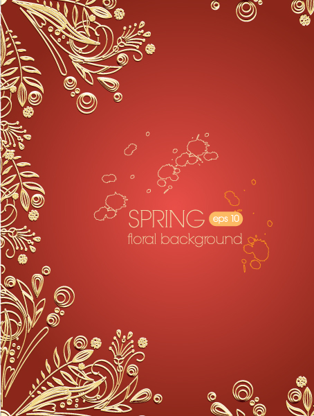 Glod Floral and red background vector