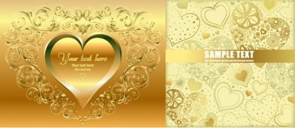 Gold heartshaped background set vector