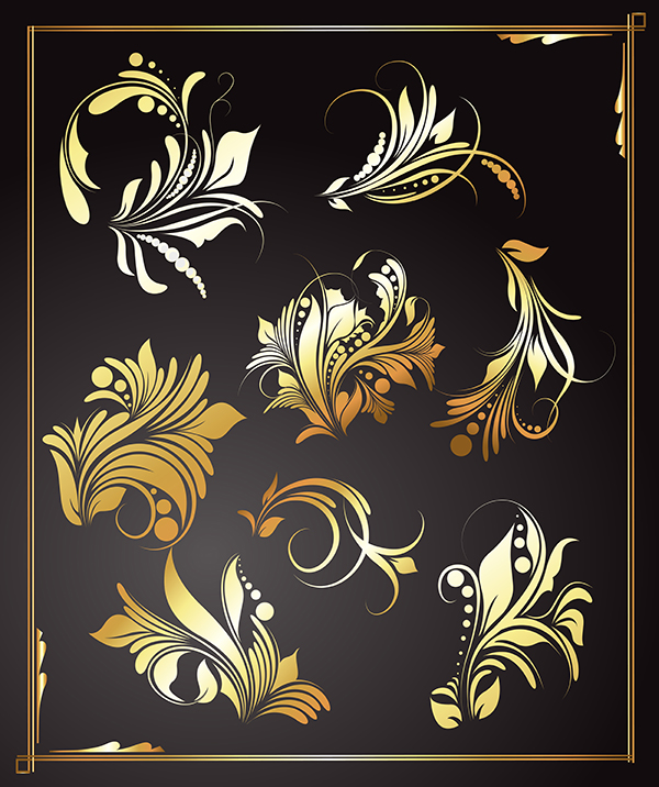 Golden Floral Elements vector