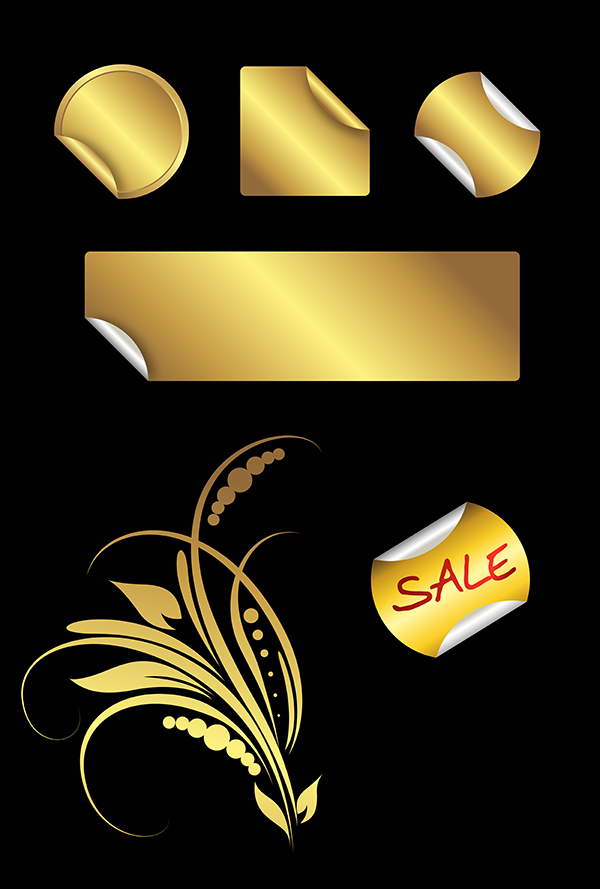 Golden Stickers and Floral Element vector