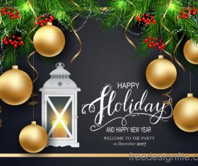 Golden christmas ball with new year holiday background vector