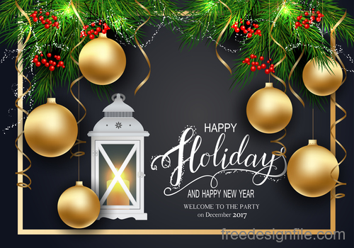 Golden christmas ball with new year holiday background vector