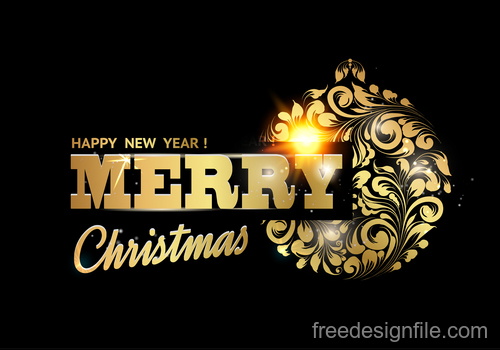 Golden christmas with new year decor design vectors