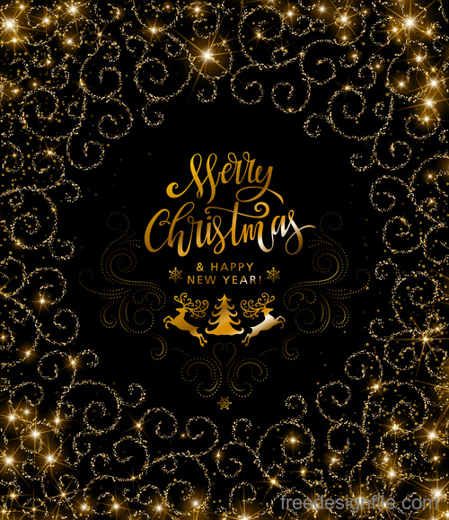 Golden elegant christmas with new year background design vector 02