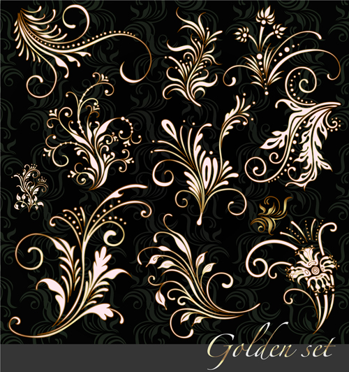 Golden floral ornaments 2 design vectors