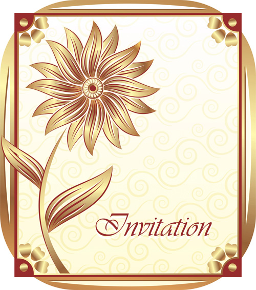 Golden flower invitation background vector