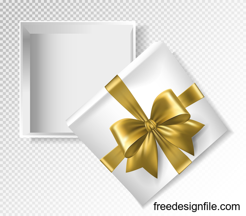 Golden ribbon bows with white gift boxs vector illustration