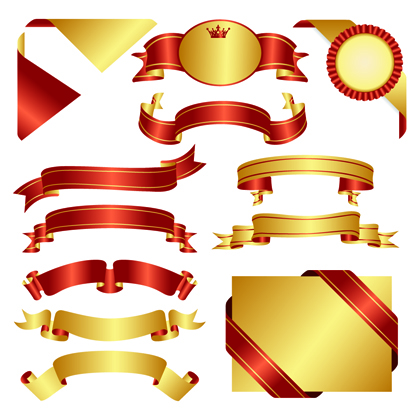 Golden ribbon labels 4 vector set