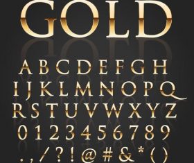 Golden shining alphabet font vector 01