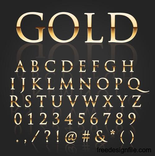 Golden shining alphabet font vector 01