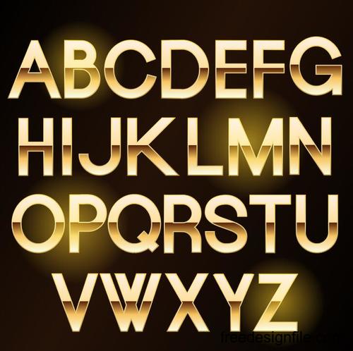 Golden shining alphabet font vector 02
