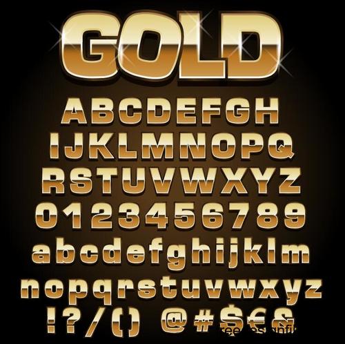 Golden shining alphabet font vector 04