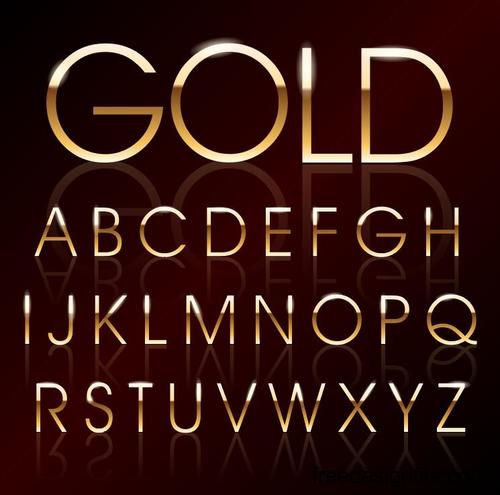 Golden shining alphabet font vector 05