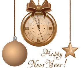 Golden vintage wall clock and Christmas toys vector
