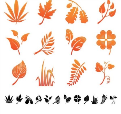 Golden yellow leaves silhouette vector