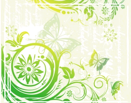 Green Floral and Butterflies vector