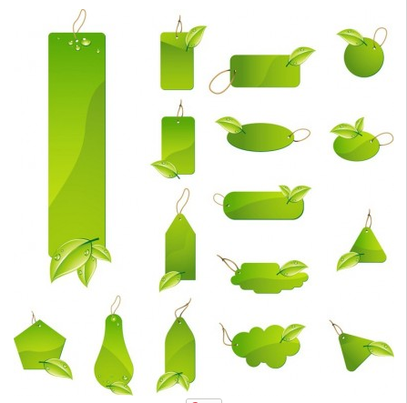 Green Leaf Tag Labels Vector Set