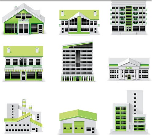 Green Modern Buildings Vector set