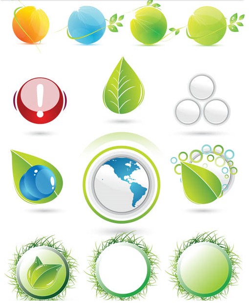Green Round Nature Icons art vector