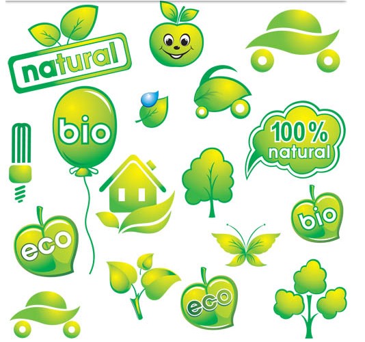 Green Vivid Eco Elements set vector