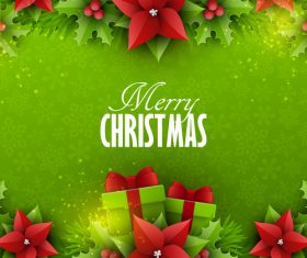 Green christmas card with holly vector design