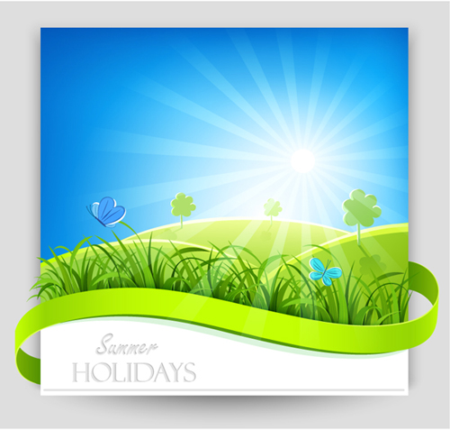 Green grass with sun background vector free download