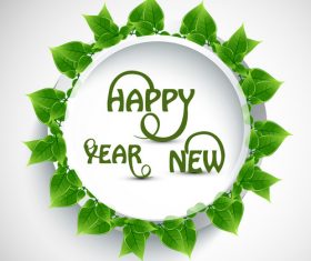 Green leaves frame with new year card vector