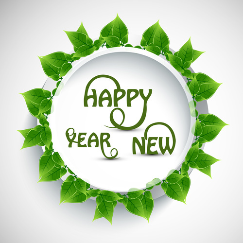 Green leaves frame with new year card vector
