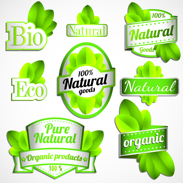 Green natural labels 03 vectors