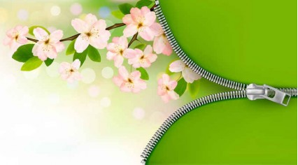 Green pink flower background Free vector