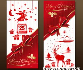 Greeting Christmas card with red ribbon and bow vector