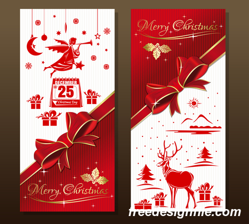 Greeting Christmas card with red ribbon and bow vector