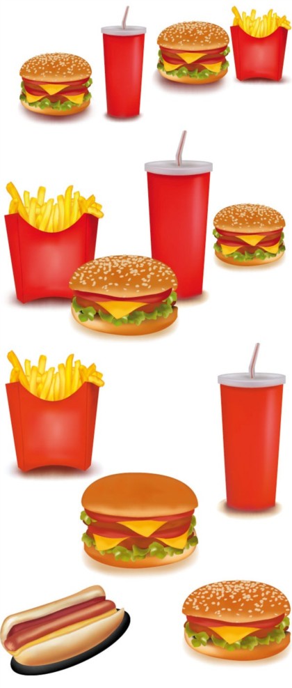 Hamburger with French fries and Drinks vector