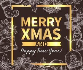 Hand drawn christmas frame with new year background vector