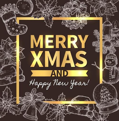 Hand drawn christmas frame with new year background vector