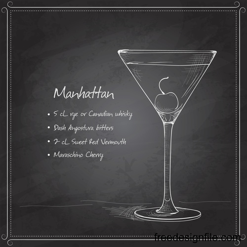 Hand drawn coctail menu with blackboard vector 01