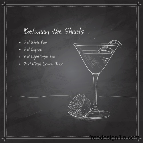 Hand drawn coctail menu with blackboard vector 02