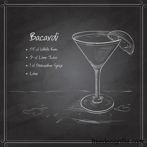 Hand drawn coctail menu with blackboard vector 06