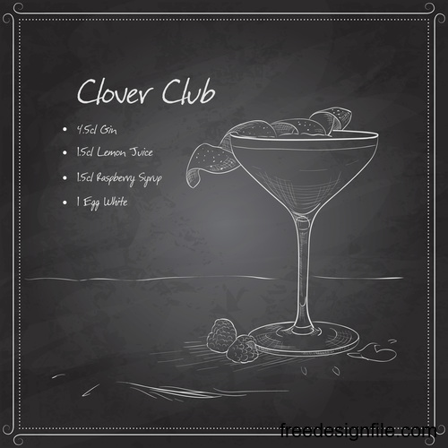 Hand drawn coctail menu with blackboard vector 09